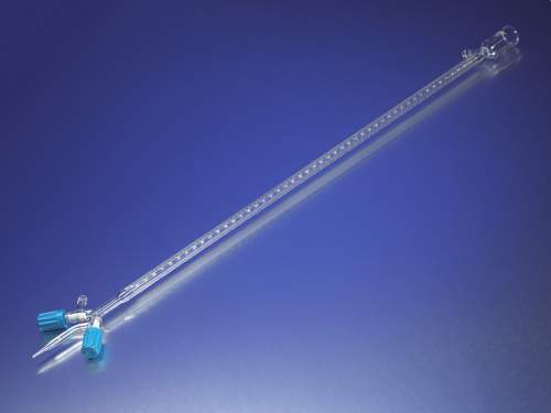 Bureta de 50 ml con marcas de esmalte blanco con llave de doble paso rotaflo. Pyrex