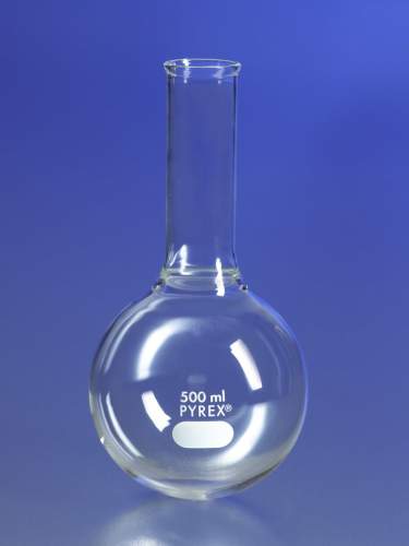 Matraz de 500 ml con fondo redondo y cuello largo. Pyrex