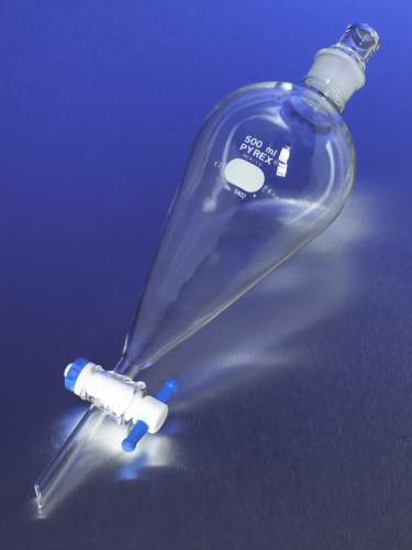 Embudo de separación squibb de 4L con llave de teflón. Pyrex