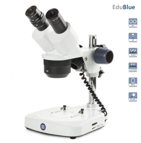 Microscopio estreo porttil binocular EduBlue en soporte de columna