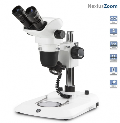 Microscopio binocular NexiusZoom con zoom estreo de alta precisin en soporte de pilar