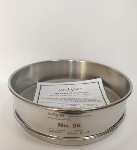 Tamiz 8 pulgadas malla 35 US STD Acero Inoxidable Tyler 5202