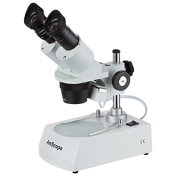 Microscopio estreo compacto de lentes mltiples 20X-40X con cabeza en ngulo, soporte de pilar de metal, iluminacin halgena superior e inferior