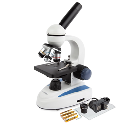 Microscopio LED inalmbrico para estudiantes 40X-1000X con marco de metal, lentes de vidrio y enfoque grueso y fino