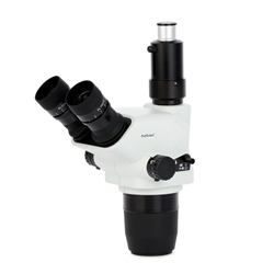 Cabezal de microscopio estreo con zoom trinocular de 6,7X-45X con pasador de obturador, bloqueo de aumento y ajuste de parada de clic