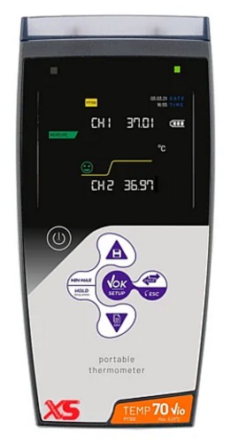 Termometro certificado Temp70 Vio -200 a 999.9 °C (0.1°C) con data logger GLP para sonda PT100 de doble canal